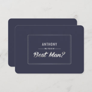 Invitación ¿Serás mi mejor hombre? Boda Navy Blue Silver