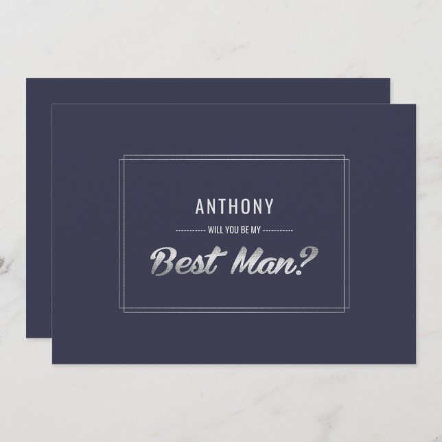 Invitación ¿Serás mi mejor hombre? Boda Navy Blue Silver (Anverso / Reverso)