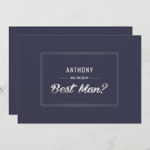 Invitación ¿Serás mi mejor hombre? Boda Navy Blue Silver