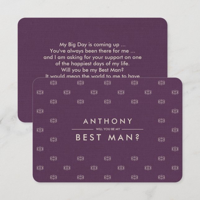 Invitación ¿Serás mi mejor hombre? Burlap del patrón de Pluma (Anverso / Reverso)
