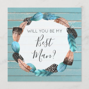 Invitación ¿Serás Mi Mejor Hombre Con Festines De Boho Rústic