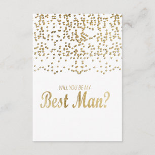 Invitación "¿Serás Mi Mejor Hombre?" Faux Gold Confetti