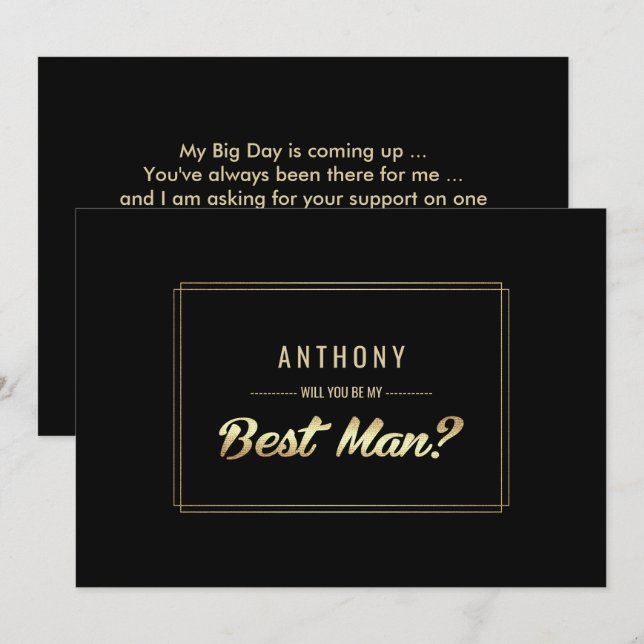 Invitación ¿Serás mi mejor hombre? Oro negro (Anverso / Reverso)