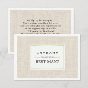 Invitación ¿Serás mi mejor hombre? Textura de Burlap Natural