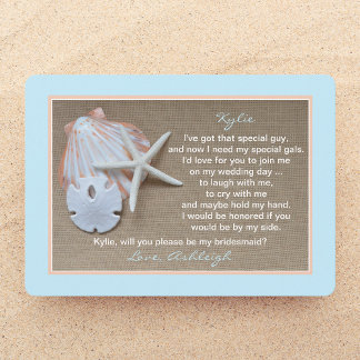 Invitación ¿Serás Mi Mirada De Burlap Azul De La Playa De La
