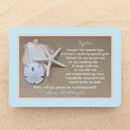 Invitación ¿Serás Mi Mirada De Burlap Azul De La Playa De La