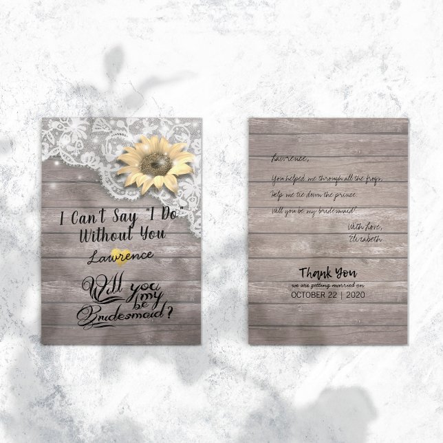 Invitación ¿Serás Mi Moda De Novias Lace Sunflower Wood? (Subido por el creador)