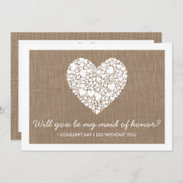 Invitación ¿Serás Mi Mujer De Honor? Burlap Heart Card