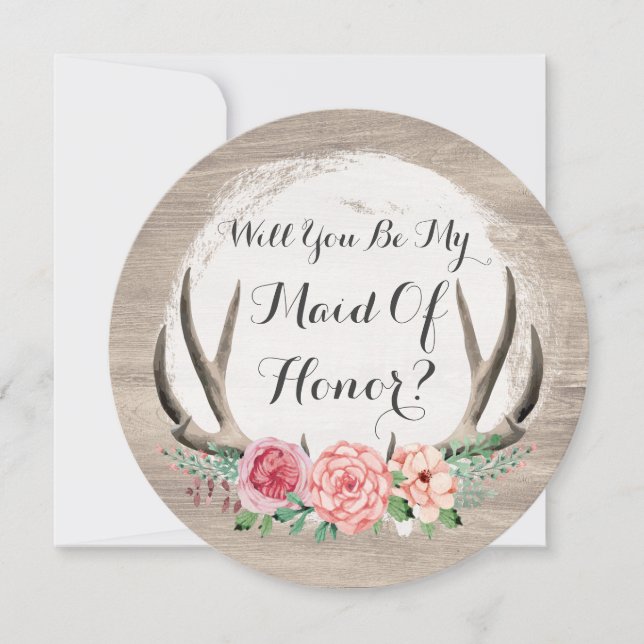 Invitación ¿Serás Mi Mujer De Honor? Floral Antler Rustic (Anverso)