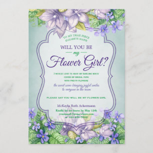 Invitación ¿Serás Mi Niña De Flores Violetas De Boda Primaria