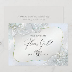 Invitación ¿Serás mi niña de las flores azul hielo brillo?