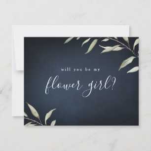 Invitación ¿Serás mi niña de las flores azul marino con veget