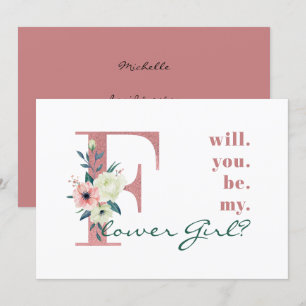 Invitación ¿Serás mi niña de las flores Carta floral rosa?