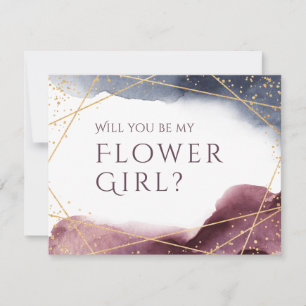 Invitación ¿Serás mi niña de las flores púrpura geométrico