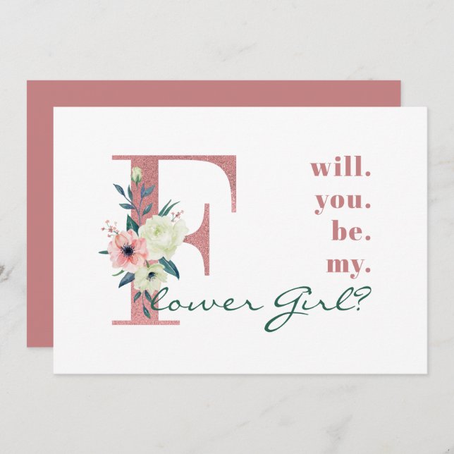 Invitación ¿Serás mi niña de las flores Rosa Floral? (Anverso / Reverso)