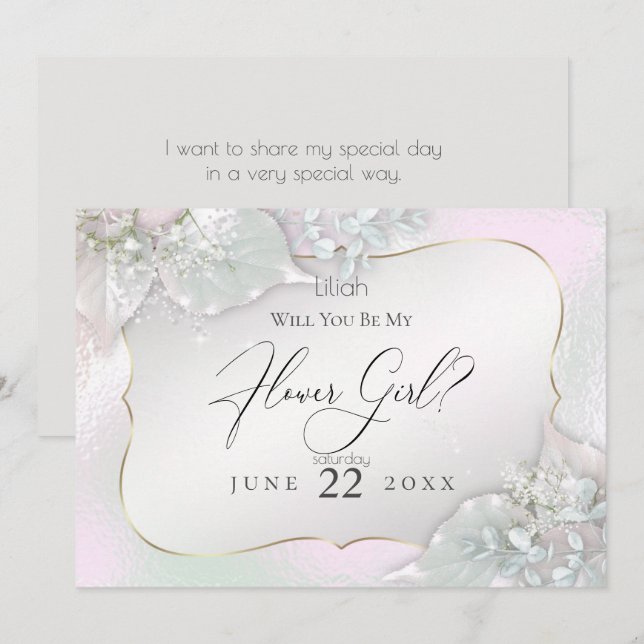 Invitación ¿Serás mi niña de las flores Wispy Pink Shimmer (Anverso / Reverso)