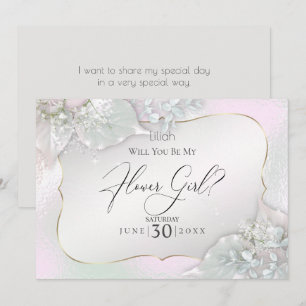 Invitación ¿Serás Mi Niña Flor Wispy Pink Shimmer?