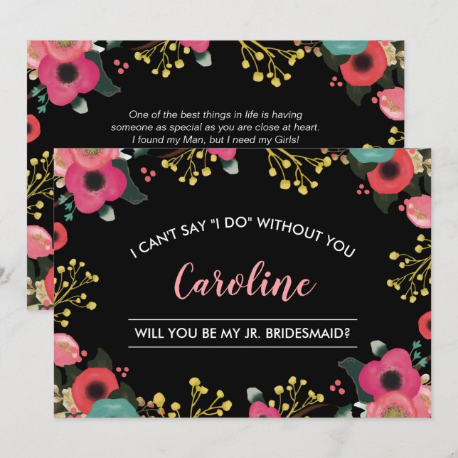 Invitación ¿Serás mi niñera? Floral moderna (Anverso / Reverso)