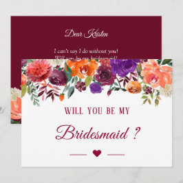 Invitación ¿Serás Mi Novia Burgundy Naranja Floral