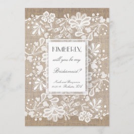 Invitación ¿Serás mi novia Burlap y Boda de encaje?