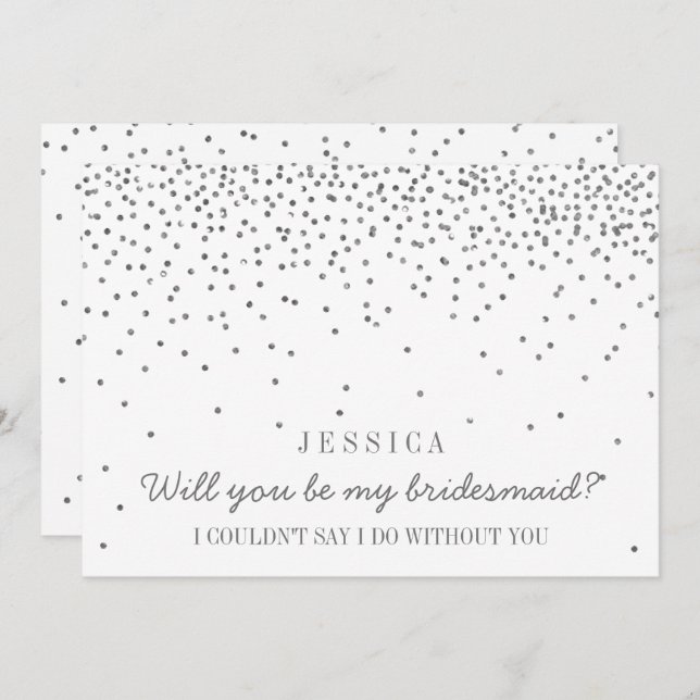 Invitación ¿Serás Mi Novia? Confetti de plata vintage (Anverso / Reverso)