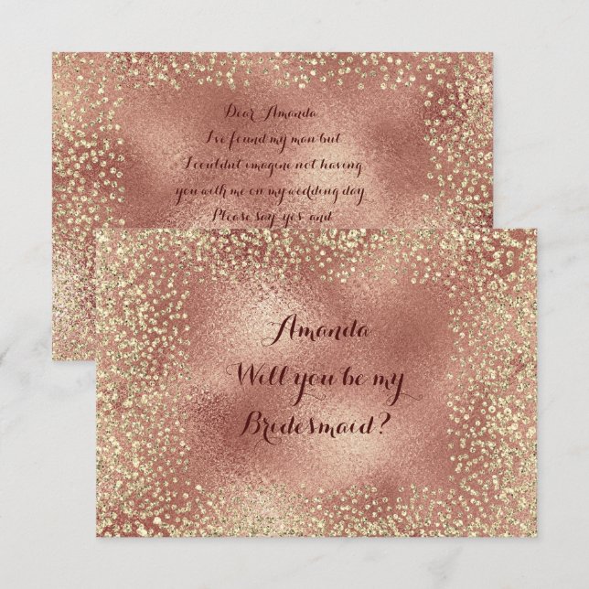 Invitación ¿Serás Mi Novia Copper RoseGold Confetti? (Anverso / Reverso)