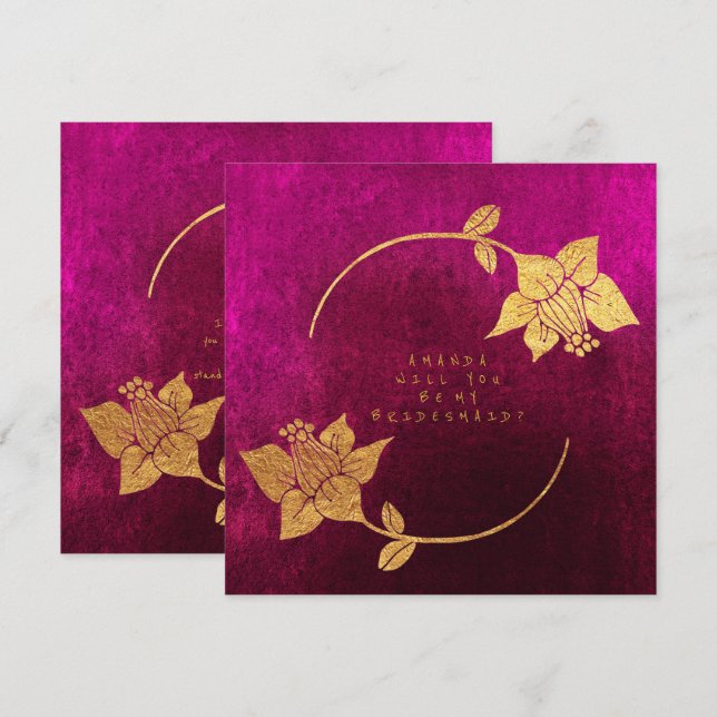 Invitación ¿Serás Mi Novia De Terciopelo De Fuchsia Rosa (Anverso / Reverso)