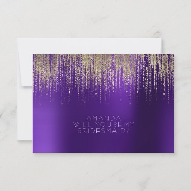 Invitación ¿Serás Mi Novia Dorada Rain Purple Pluma (Anverso)