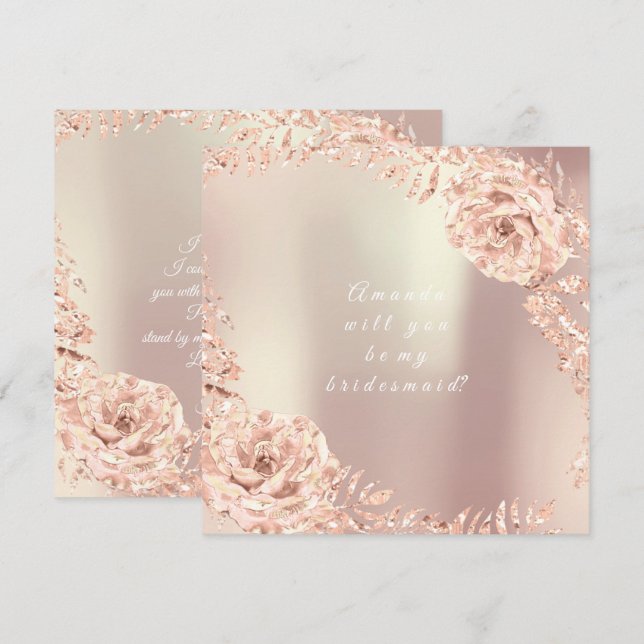 Invitación ¿Serás Mi Novia Dorada Rosa Wreath? (Anverso / Reverso)