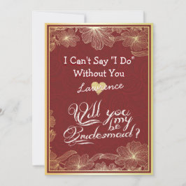 Invitación ¿Serás Mi Novia Elegante Floral De Oro Rojo