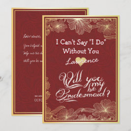 Invitación ¿Serás Mi Novia Elegante Floral De Oro Rojo