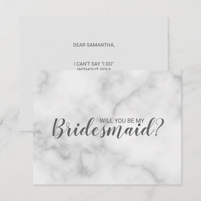 Invitación ¿Serás Mi Novia? Elegante guión de mármol (Anverso / Reverso)