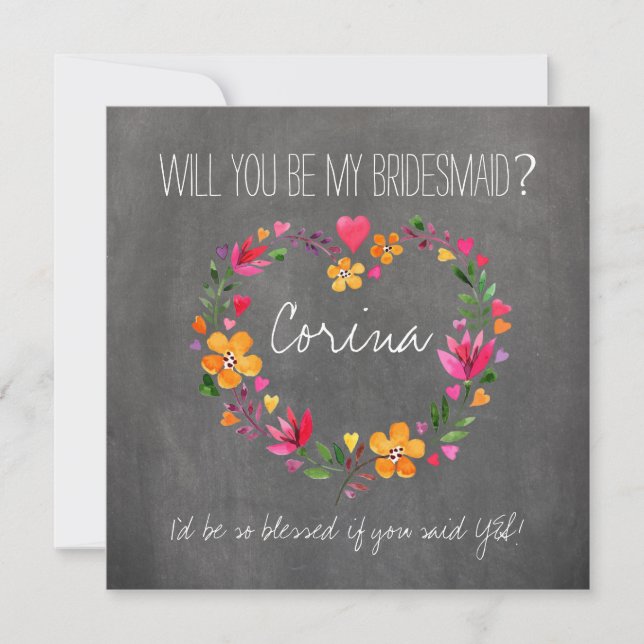 Invitación ¿Serás Mi Novia Flores De Corazón? (Anverso)
