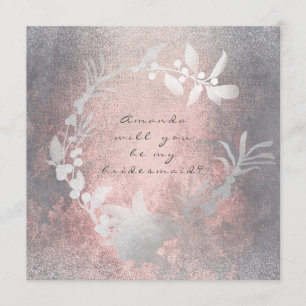 Invitación ¿Serás Mi Novia Gris Rosa Grungy Wreath?