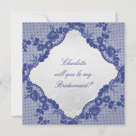 Invitación ¿Serás Mi Novia? Lazo azul de la marina de plata