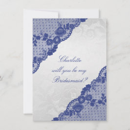 Invitación ¿Serás Mi Novia? Lazo azul de la marina de plata