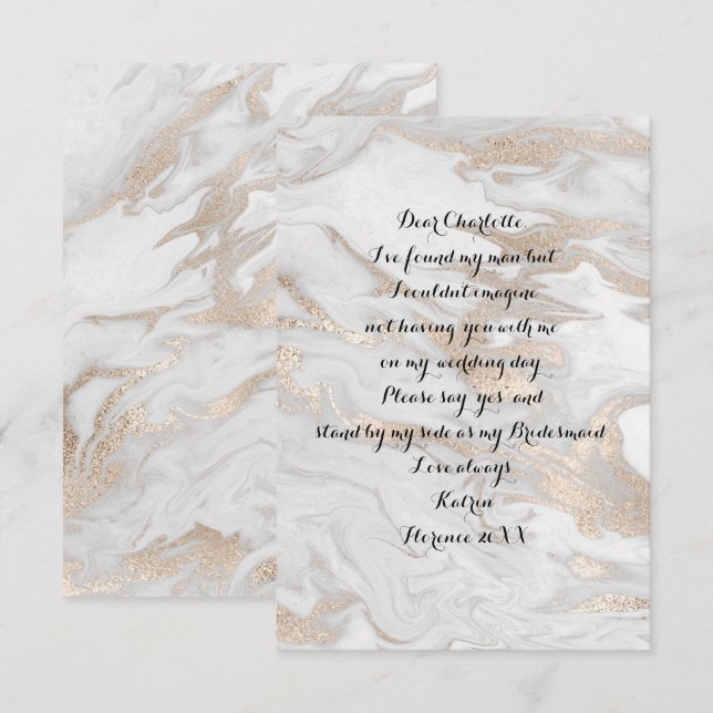 Invitación ¿Serás Mi Novia Marble White Pearl Ivory? (Anverso / Reverso)
