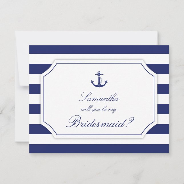 Invitación ¿Serás Mi Novia Nautical Anchor Azul (Anverso)