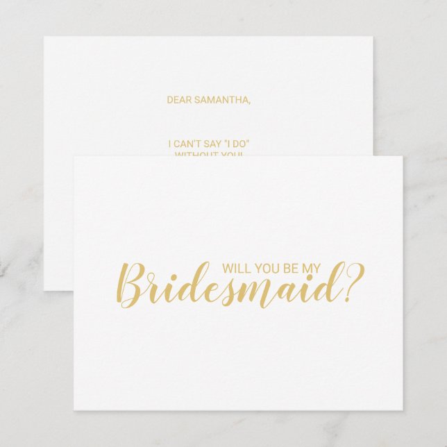 Invitación ¿Serás Mi Novia? Oro de guión moderno (Anverso / Reverso)