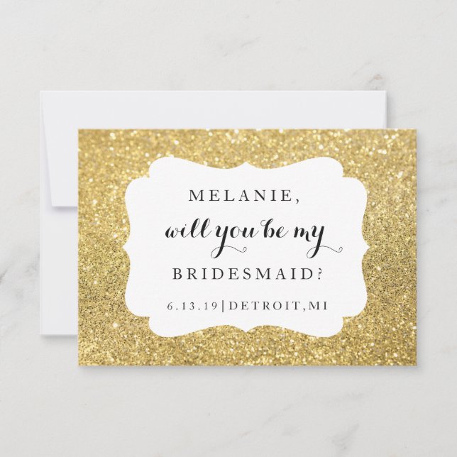 Invitación ¿Serás mi novia-Purpurina de boda Glam (Anverso)