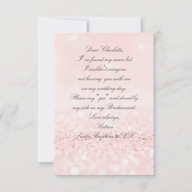 Invitación ¿Serás Mi Novia? Purpurina Rubor Pink (Anverso)
