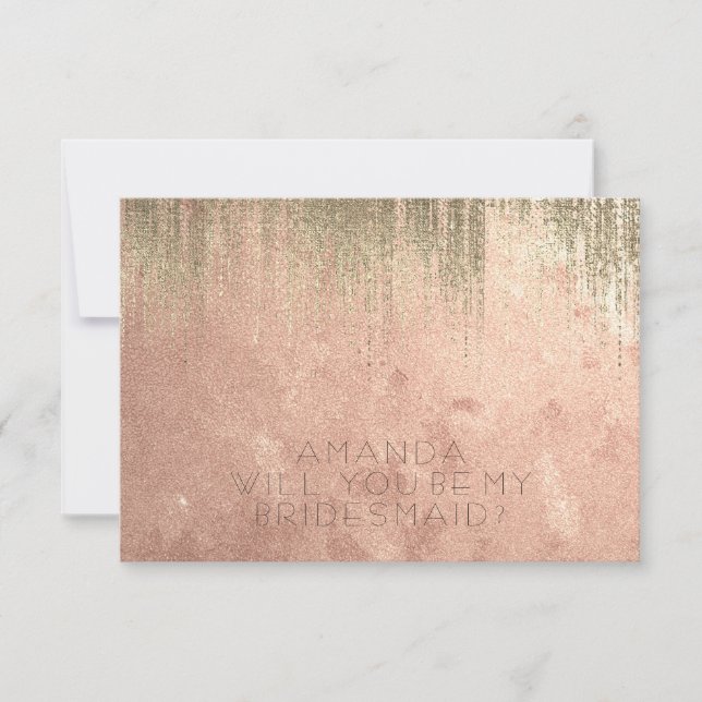 Invitación ¿Serás Mi Novia Rosa De Cobre De Lluvia Dorada? (Anverso)