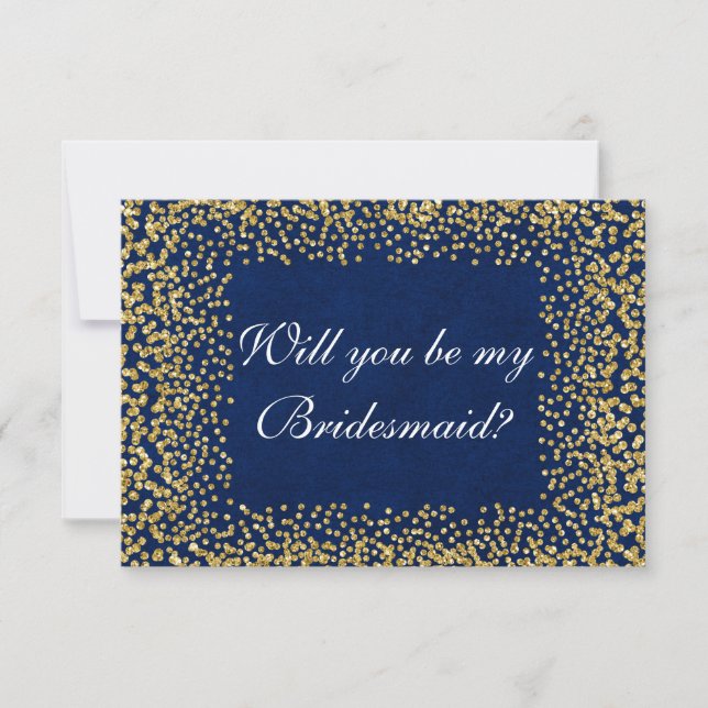 Invitación ¿Serás Mi Noviaria Blue Gold Confetti? (Anverso)