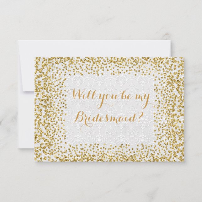 Invitación ¿Serás Mi Noviaria Confetti De Oro Blanco? (Anverso)
