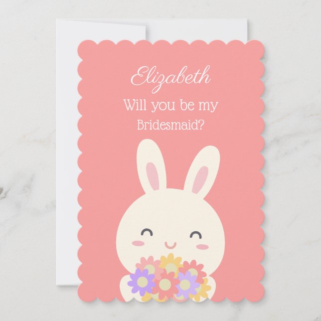 Invitación ¿Serás Mi Noviaria Cute Flores De Bunny Rosa? (Anverso)