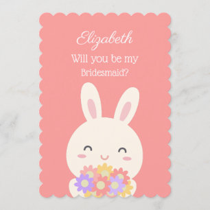 Invitación ¿Serás Mi Noviaria Cute Flores De Bunny Rosa?