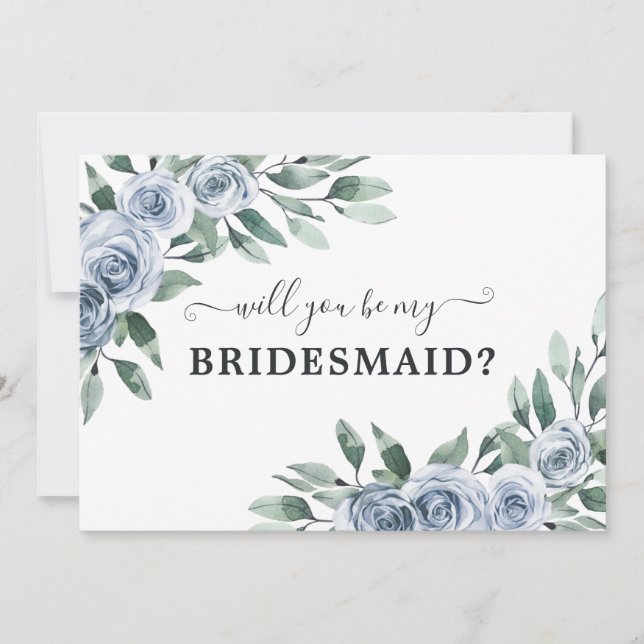 Invitación ¿Serás Mi Noviaria Dusty Blue Floral Card? (Anverso)