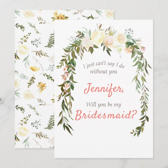 Invitación Serás Mi Noviaria Floral Ivory Coral (Anverso / Reverso)