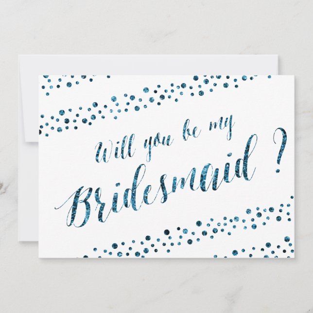Invitación ¿Serás Mi Noviaria Purpurina Azul Blanco? (Anverso)