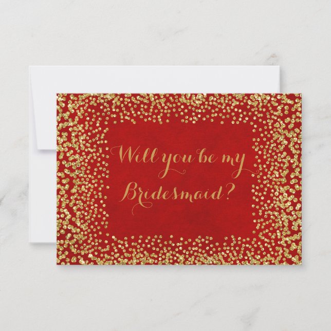 Invitación Serás Mi Noviaria Red Gold Confetti (Anverso)
